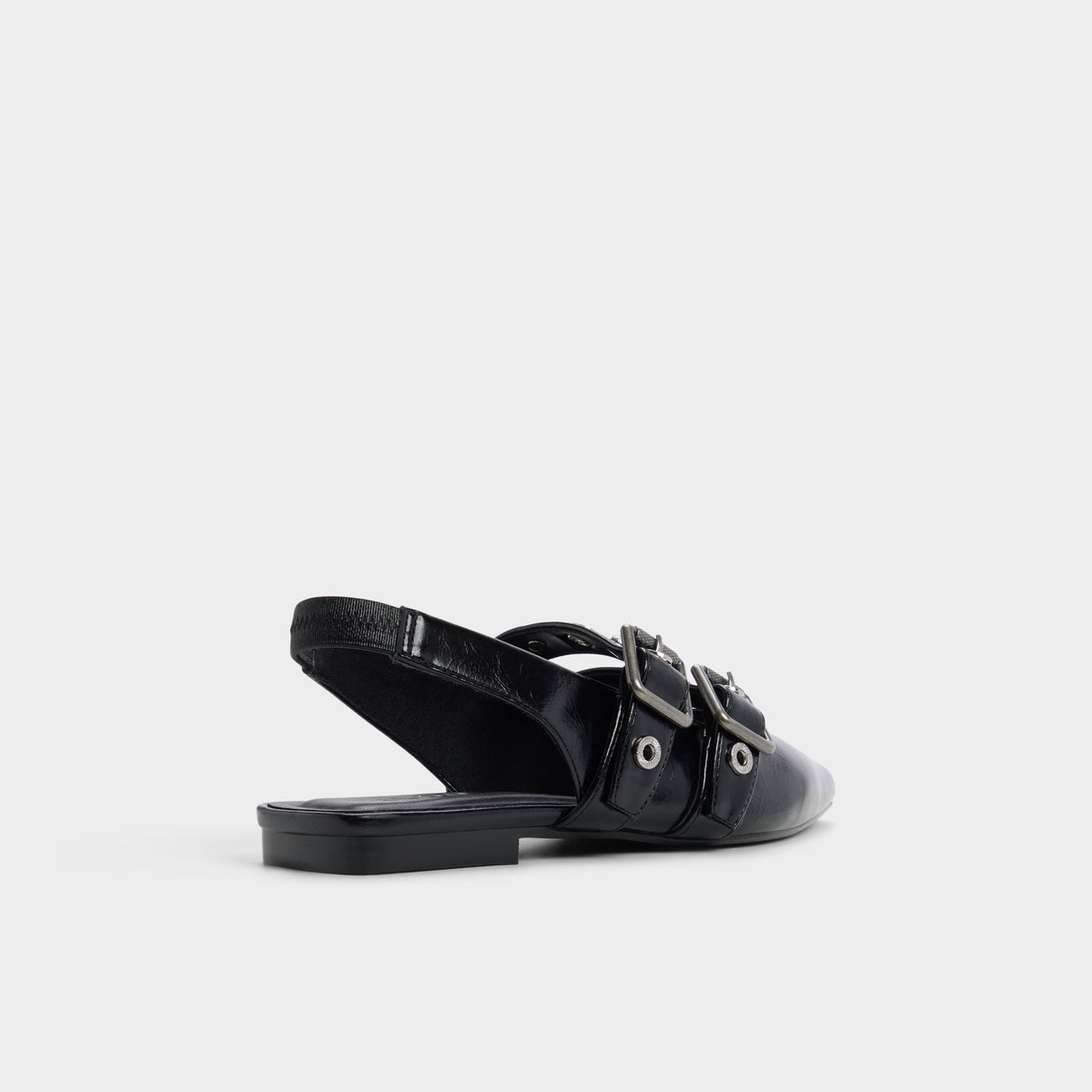 Three-quarter angle of Black Lotheillan Slingback ballerina's back side
