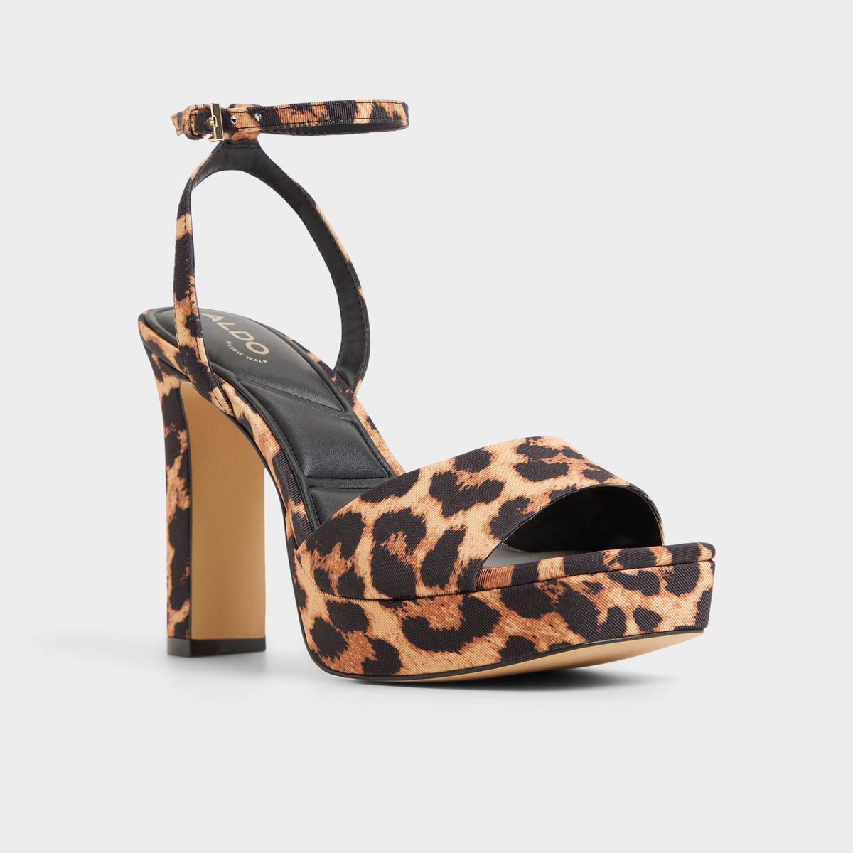 Three-quarter angle of Brown Multi Chicgleam Strappy heeled sandal's front side