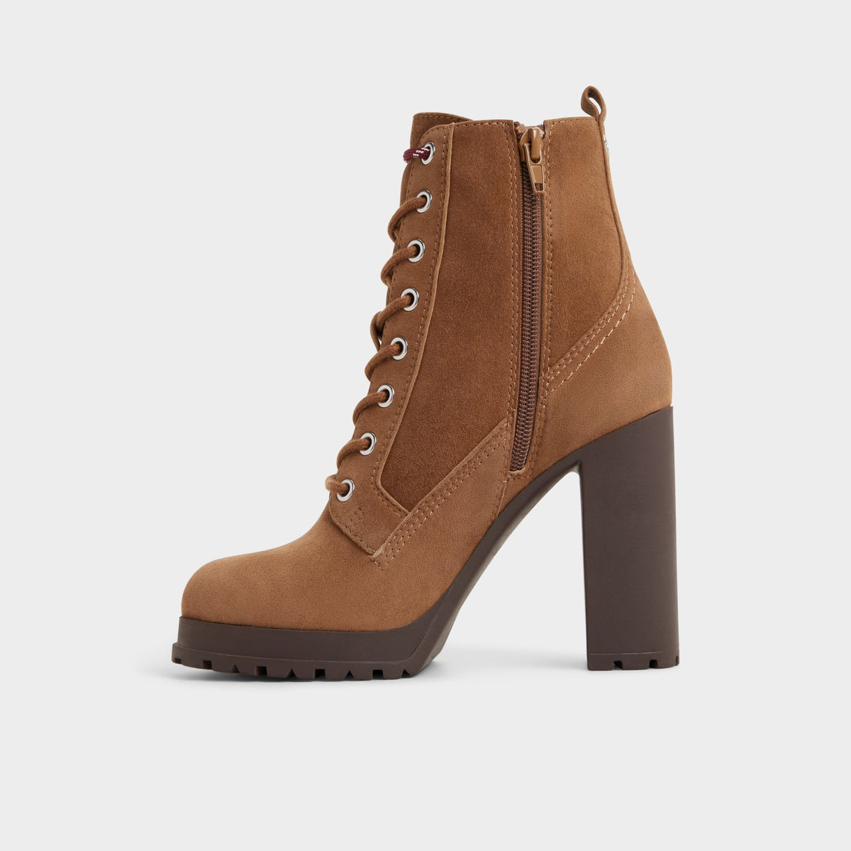 Side view of Light brown Rebelliously Combat ankle boot