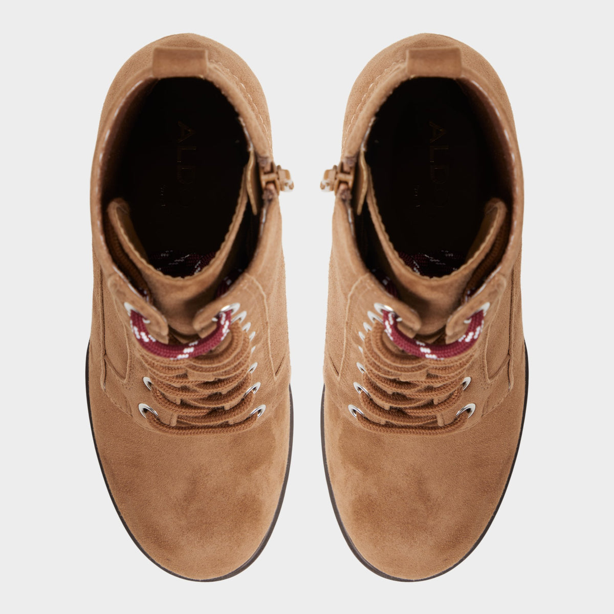 Top-down view of the Light brown Rebelliously Combat ankle boot