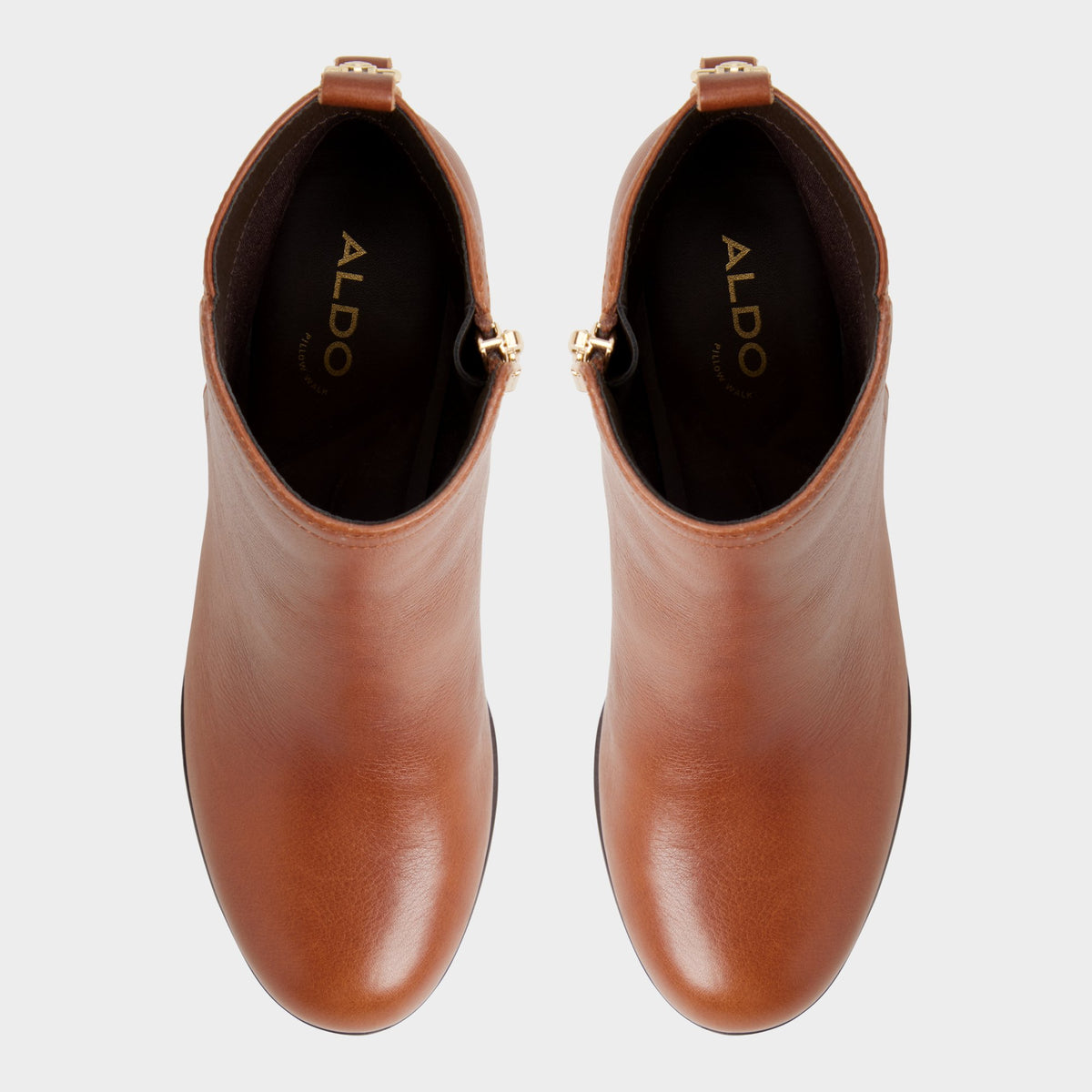 Top-down view of the Medium brown Noemia Block heel ankle boot