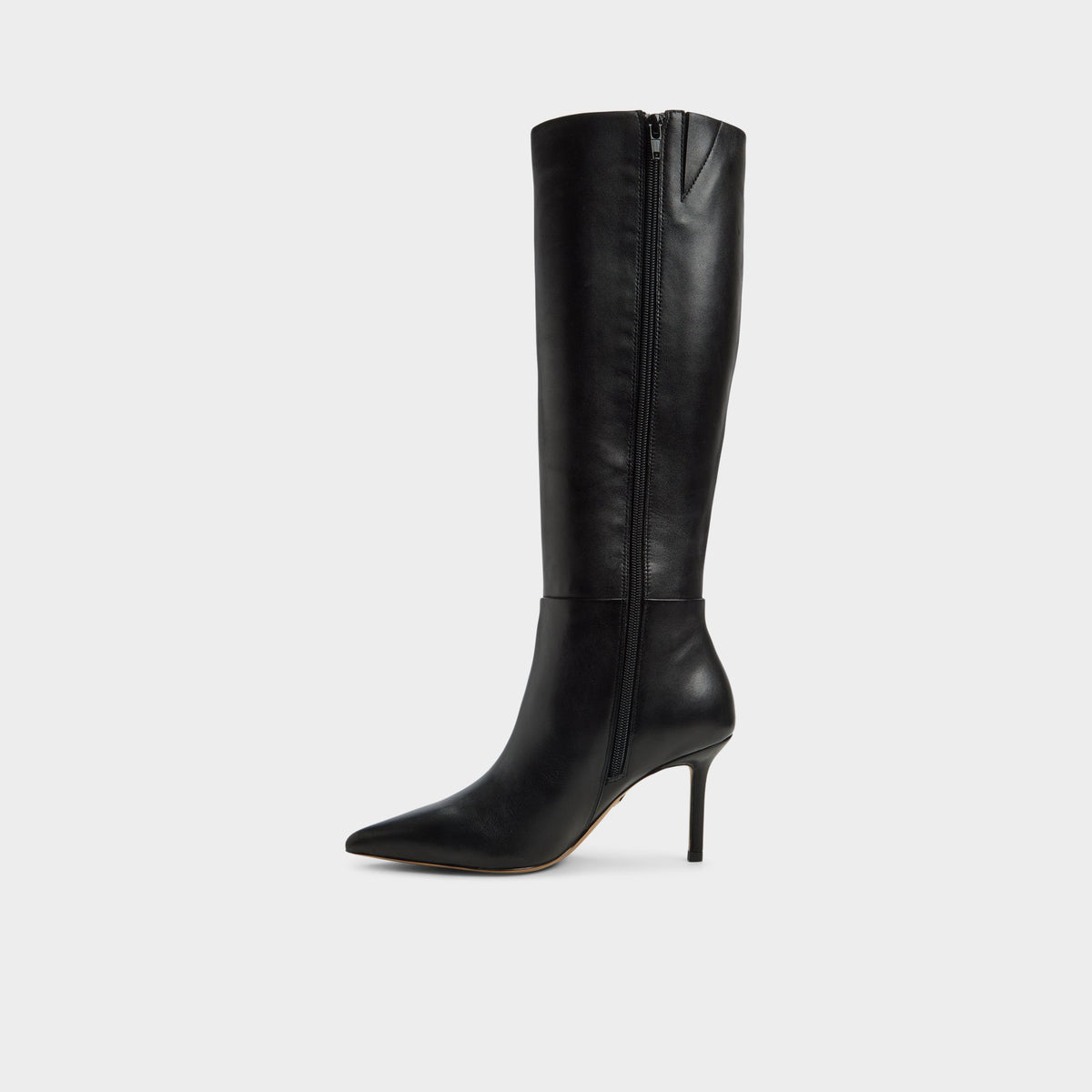Side view of Black Saphiria Stiletto heel knee-high boot