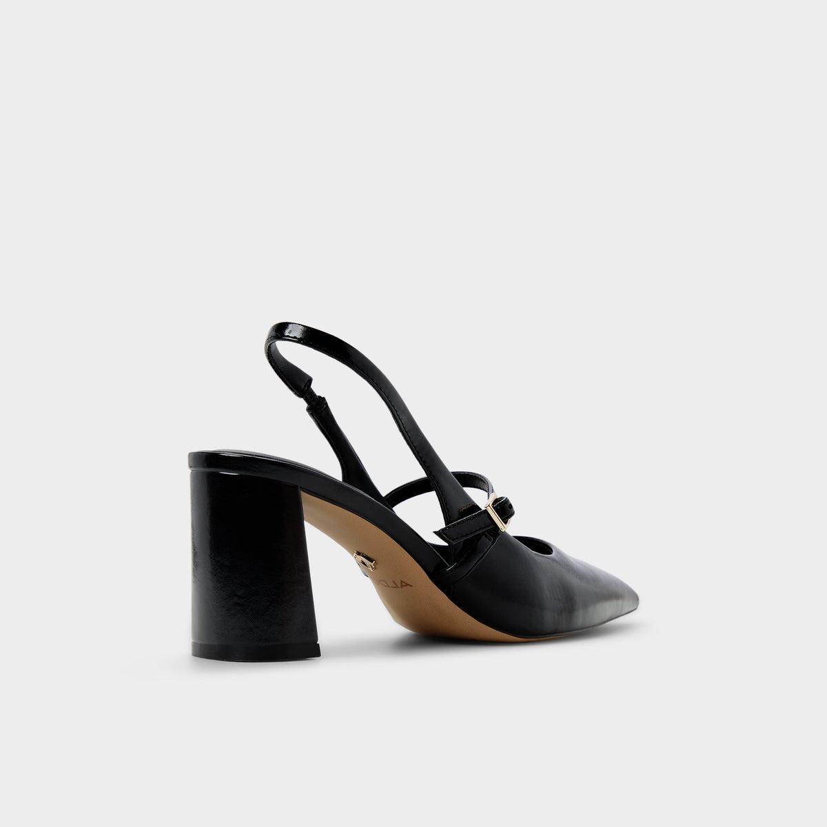 Three-quarter angle of Other black Vestian Slingback block heel's back side