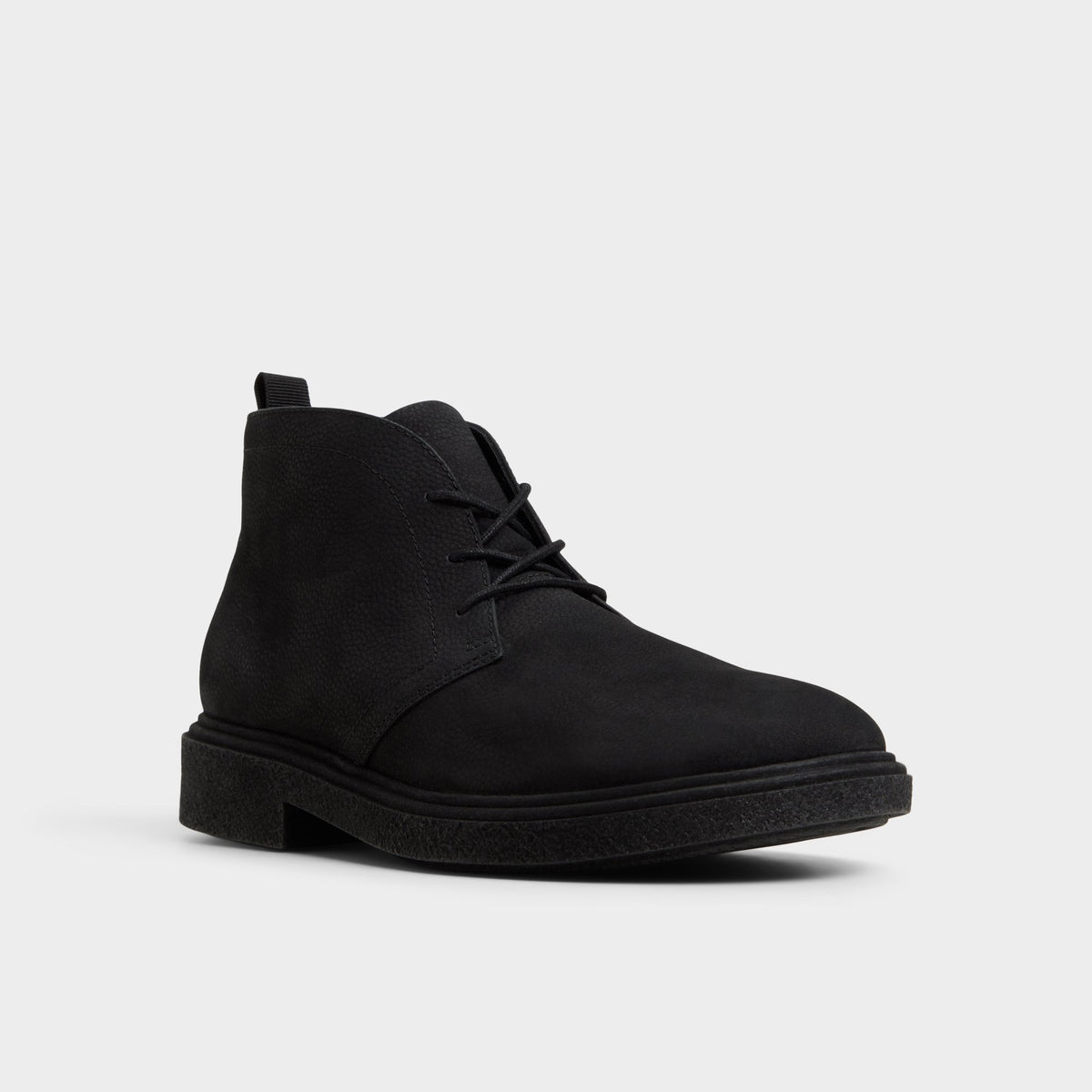 Three-quarter angle of Black Torro Chukka boot's front side