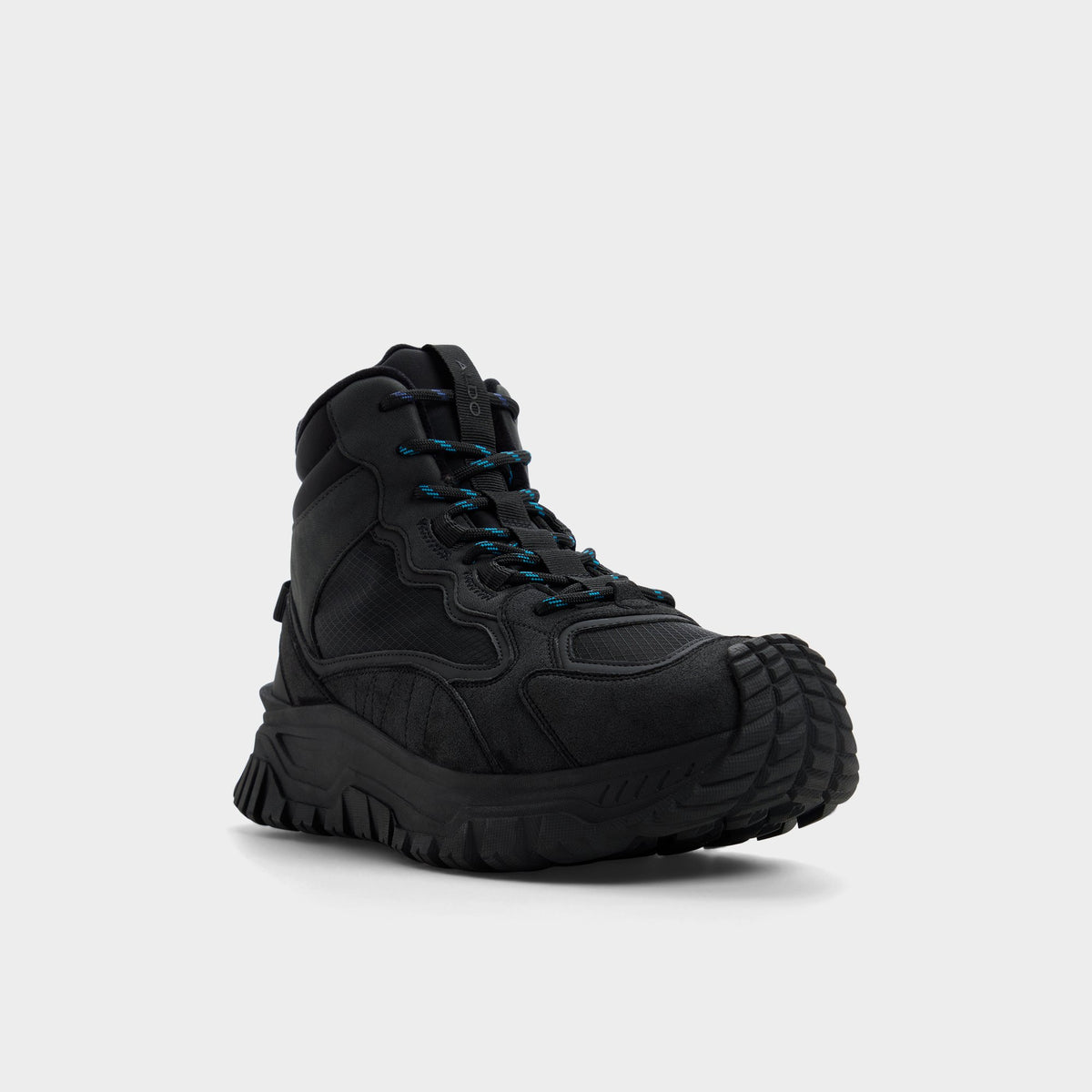 Three-quarter angle of Black Lynx Lace-up boot's front side
