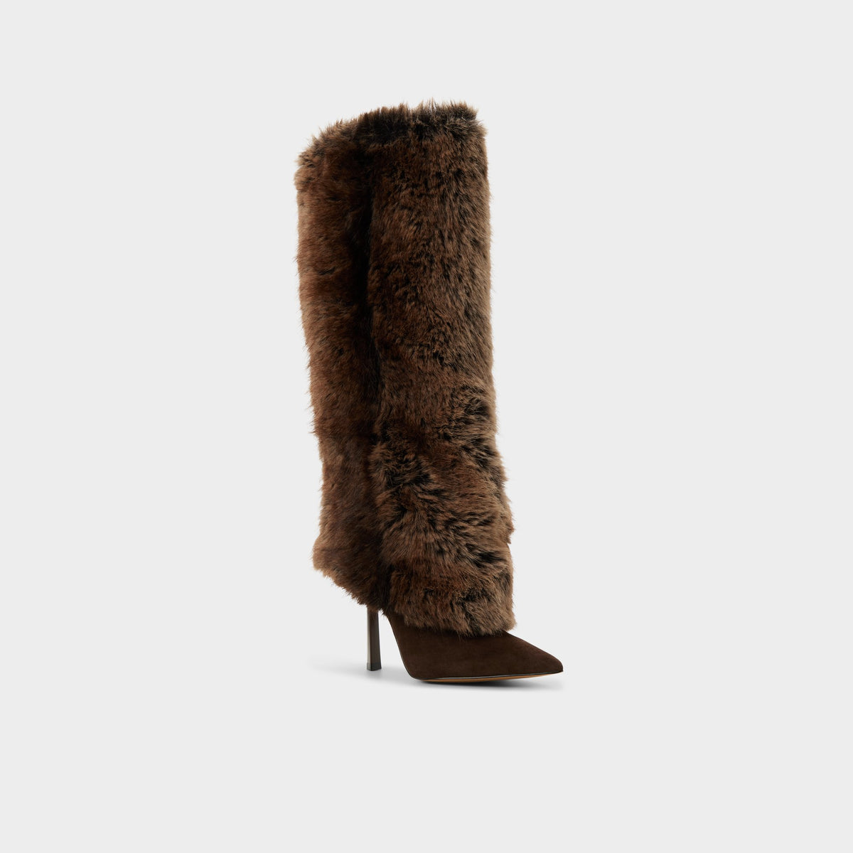 Three-quarter angle of Dark brown Lennore Knee-high boot's front side