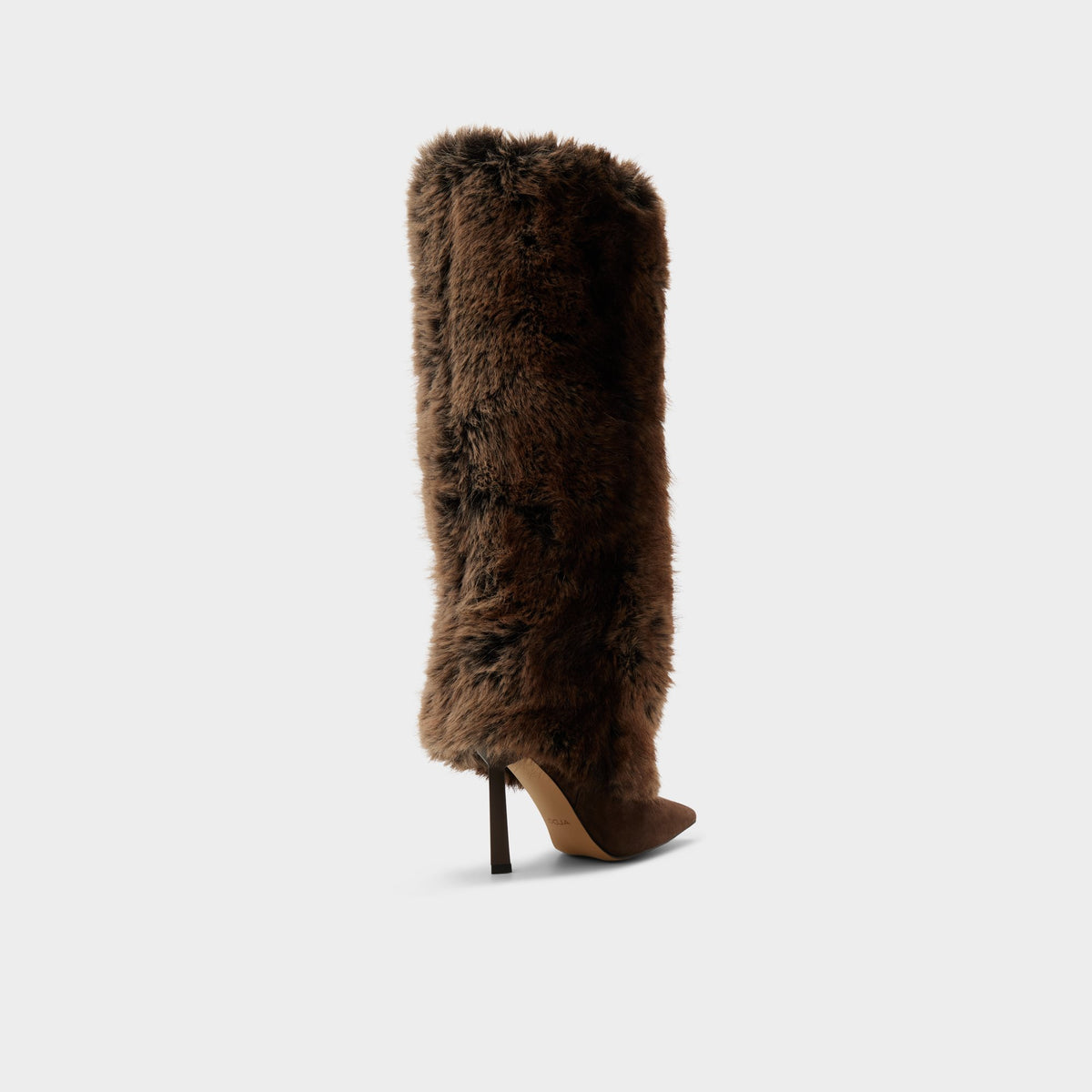 Three-quarter angle of Dark brown Lennore Stiletto heel knee-high boot's back side