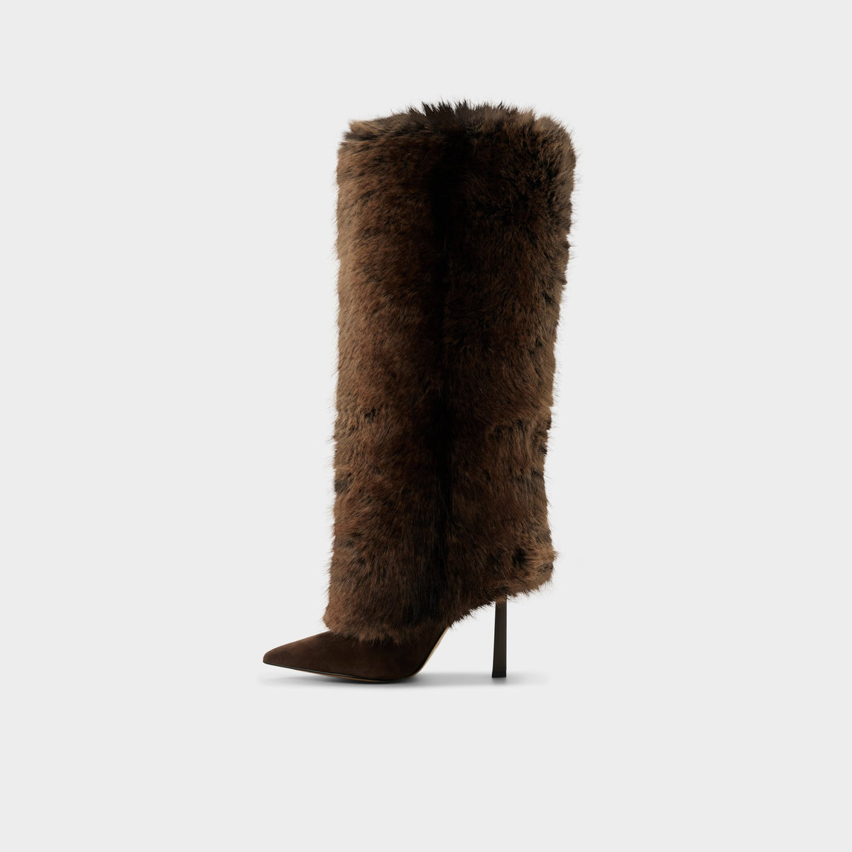 Side view of Dark brown Lennore Stiletto heel knee-high boot