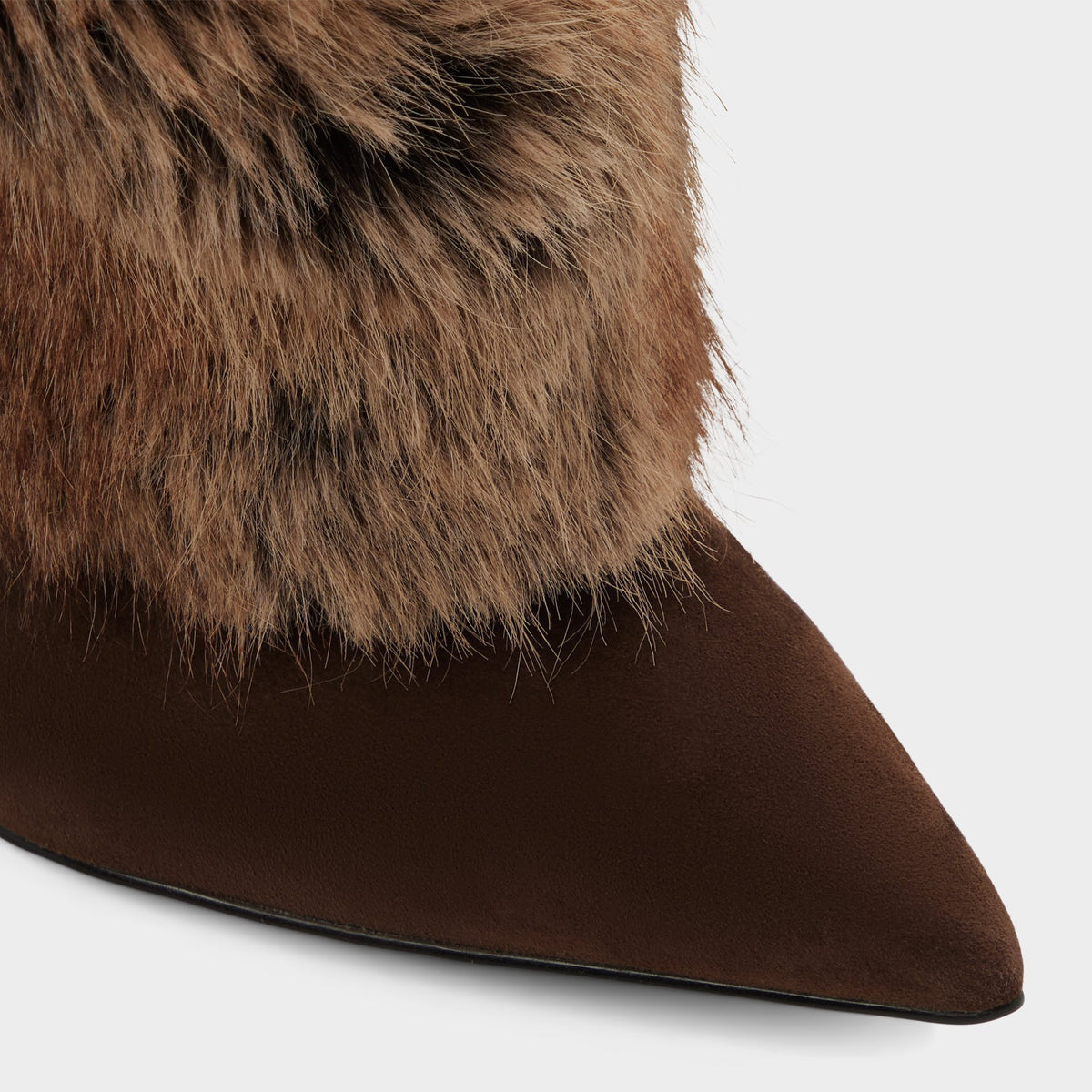 Close-up of the Dark brown Lennore Stiletto heel knee-high boot
