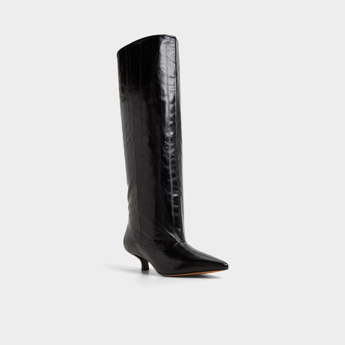 Three-quarter angle of Black Everose Knee-high boot's front side