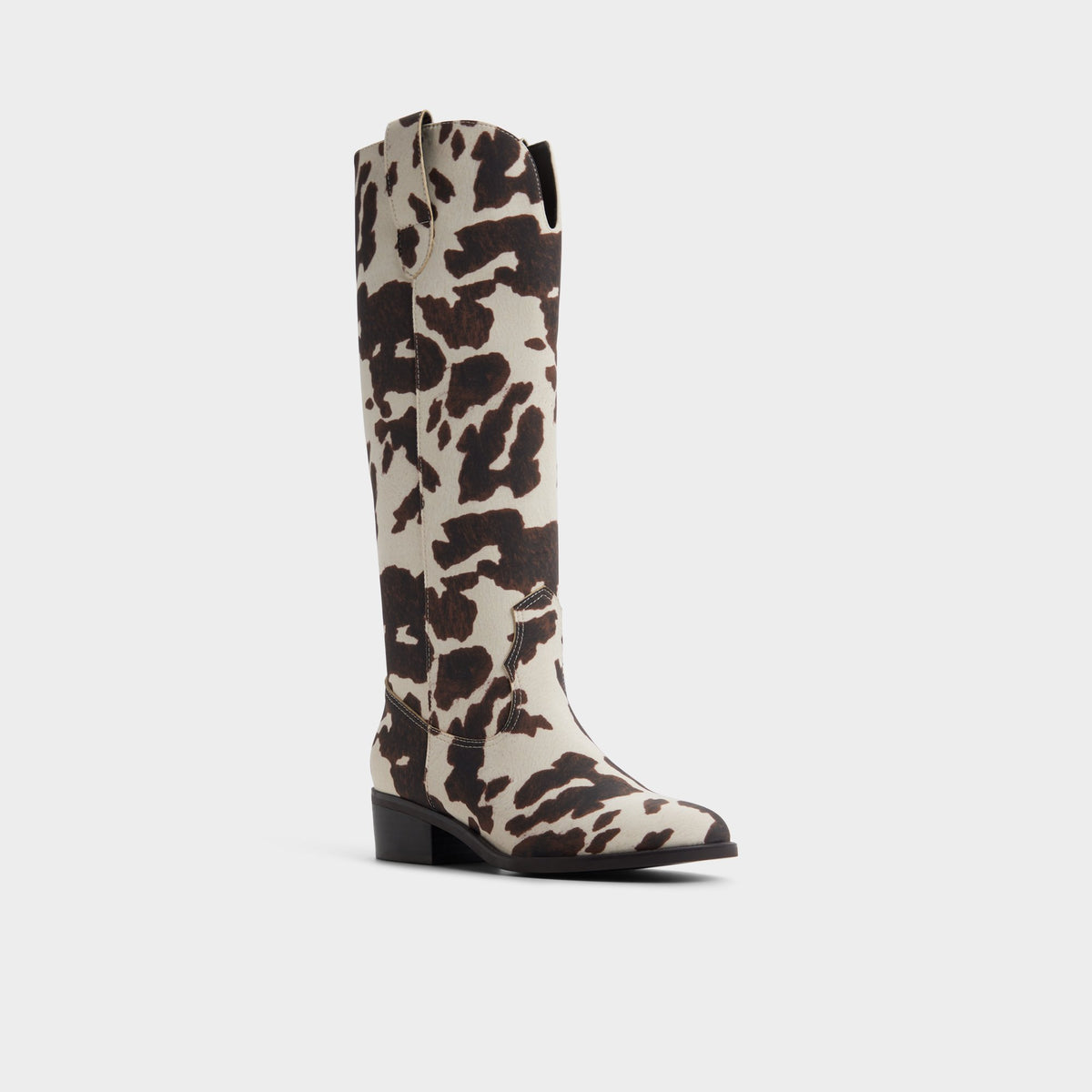 Three-quarter angle of Open brown Kaydia Knee-high western boot's front side