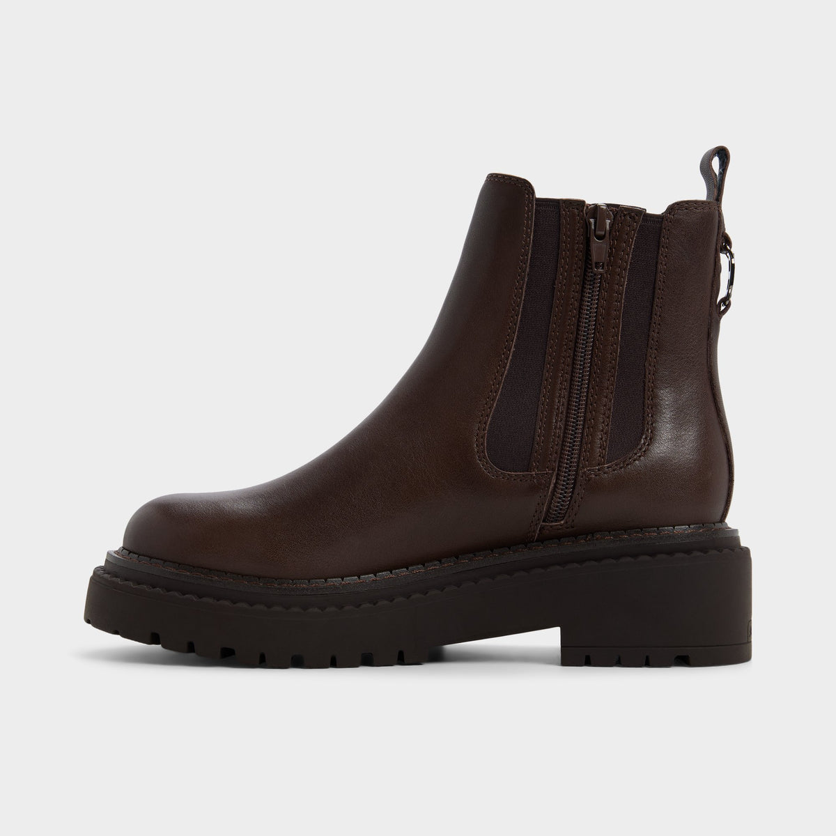 Side view of Dark brown Bestina Lug sole Chelsea boot
