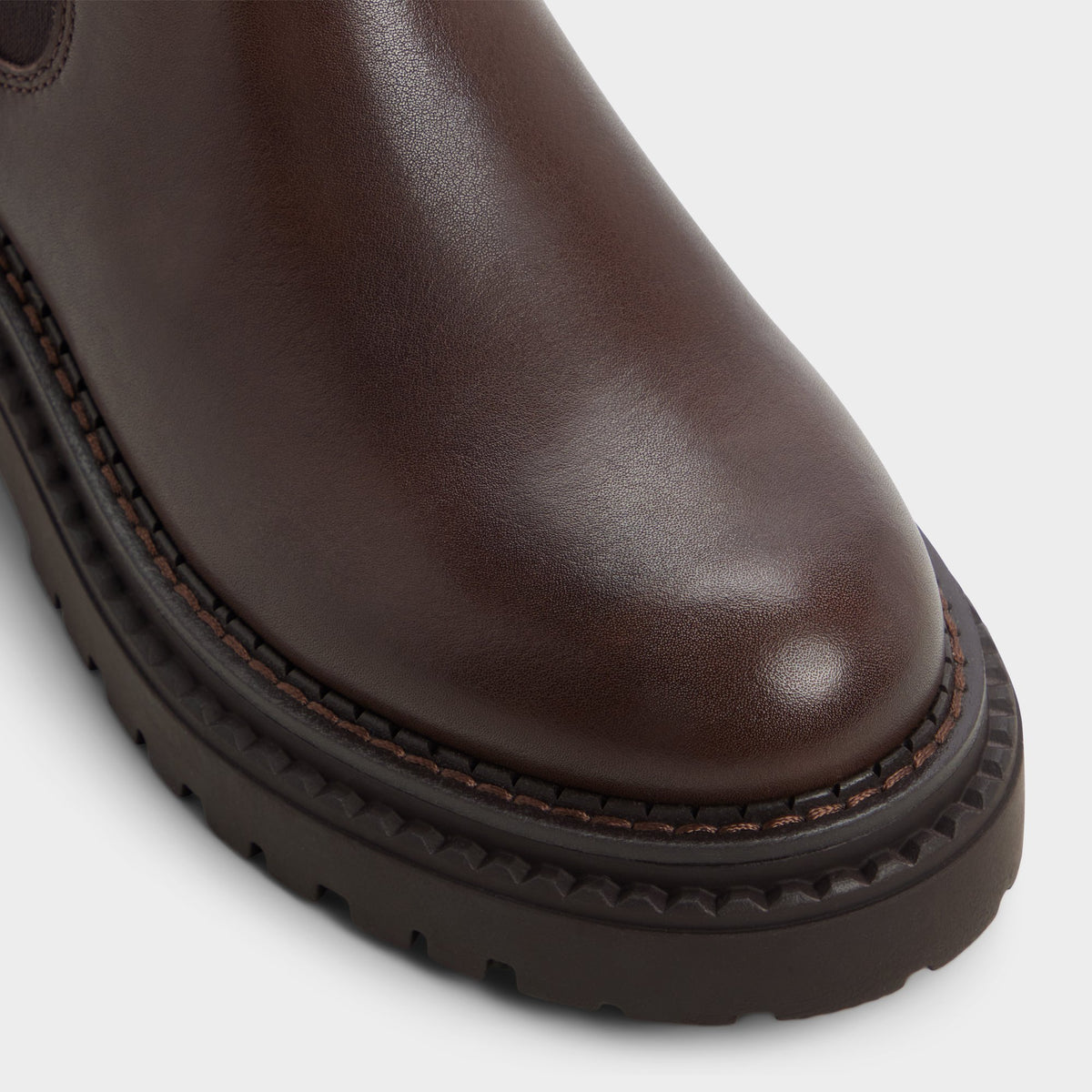Close-up of the Dark brown Bestina Lug sole Chelsea boot