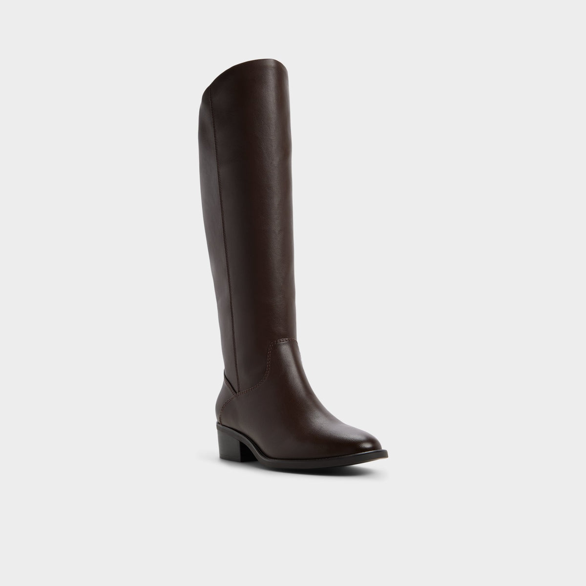 Three-quarter angle of Dark brown Kaydienh Block heel knee-high boot's front side