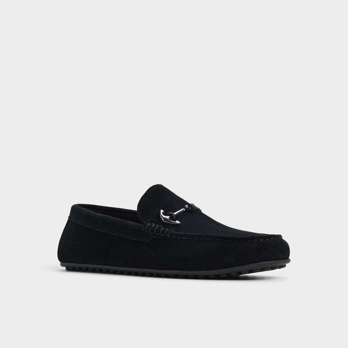 Three-quarter angle of Open black Wilbart-in Driving shoe's front side
