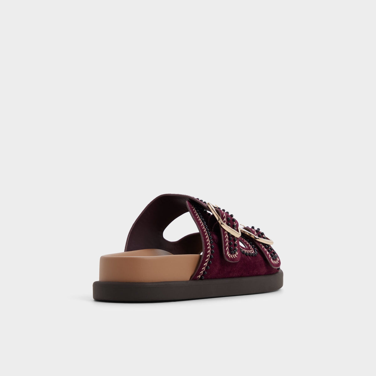 Three-quarter angle of Bordo Bohochic Footbed sandal's back side