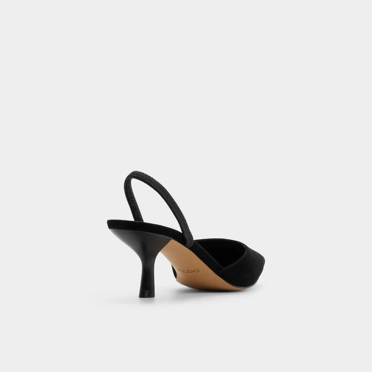 Three-quarter angle of Black Re-jessica Slingback heel's back side