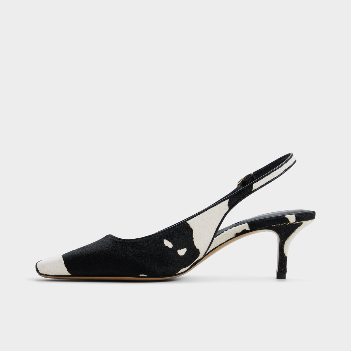 Side view of White/black Gabriellie Slingback kitten heel