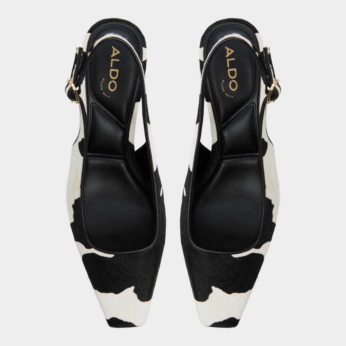 Top-down view of the White/black Gabriellie Slingback kitten heel