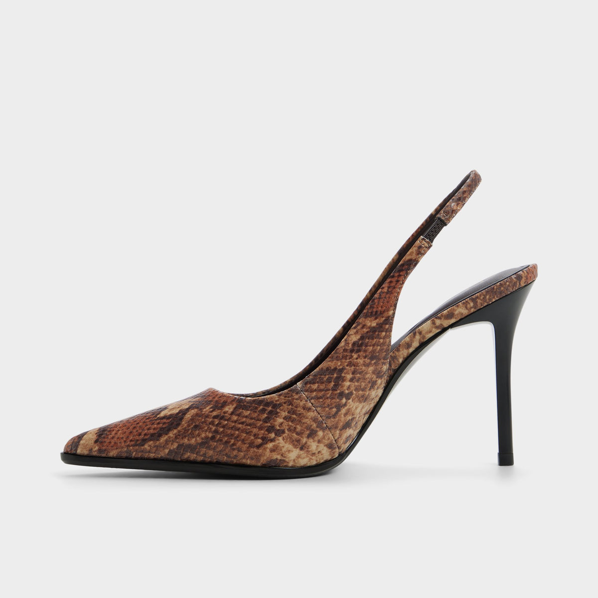 Side view of Brown multi Re-samantha Slingback high heel