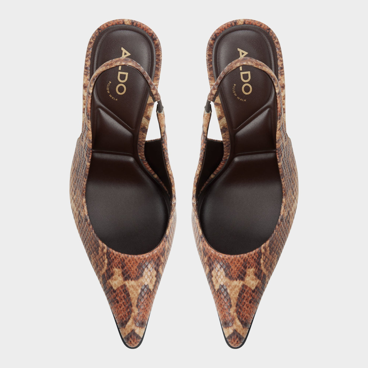 Top-down view of the Brown multi Re-samantha Slingback high heel