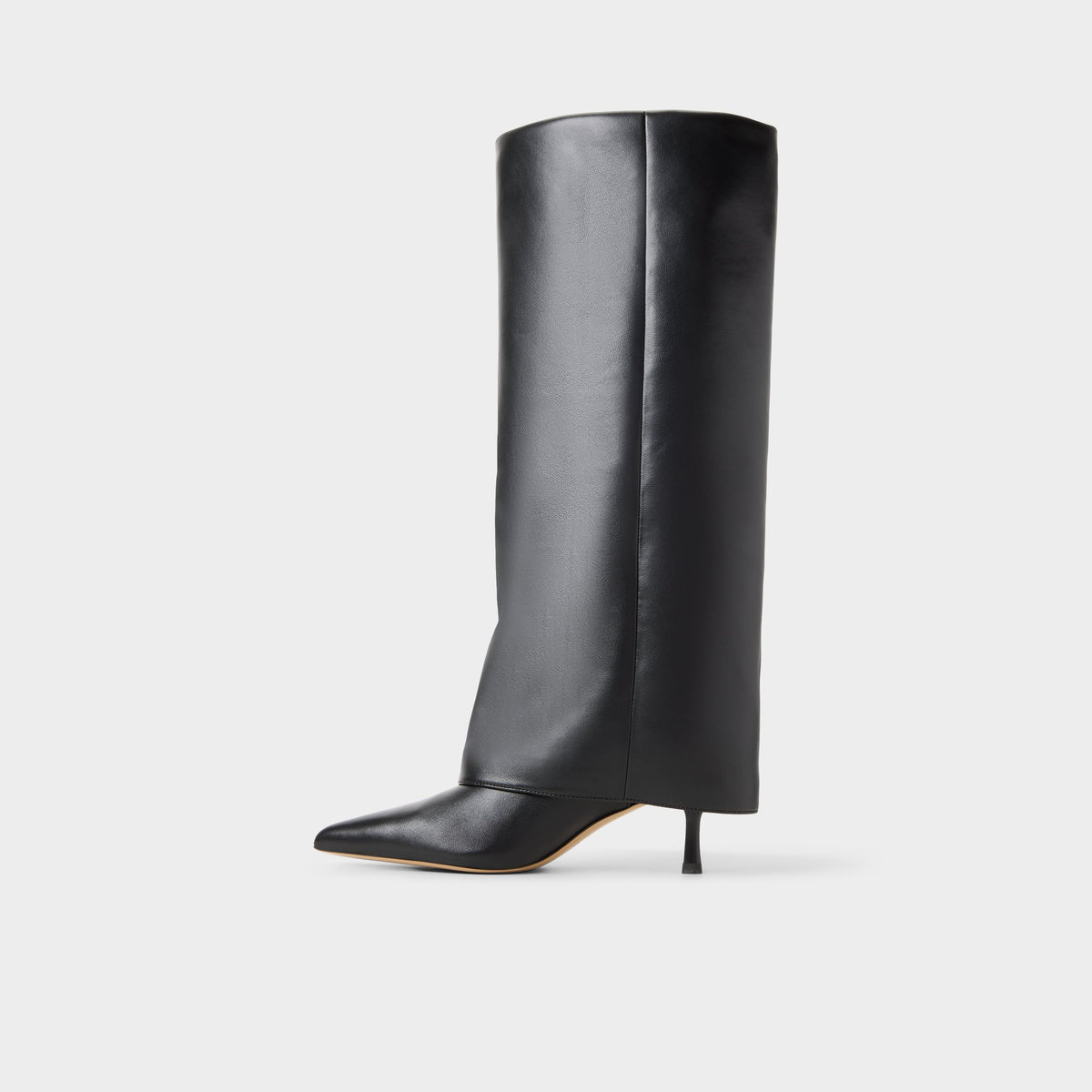 Side view of Black Aseader Stiletto heel knee-high boot