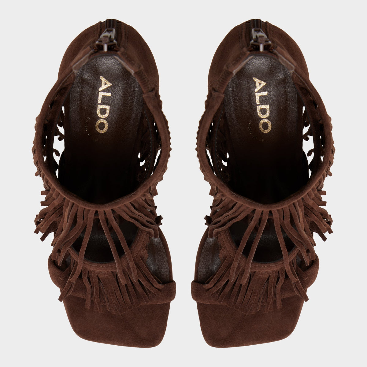 Top-down view of the Dark brown Nahana Strappy heeled sandal