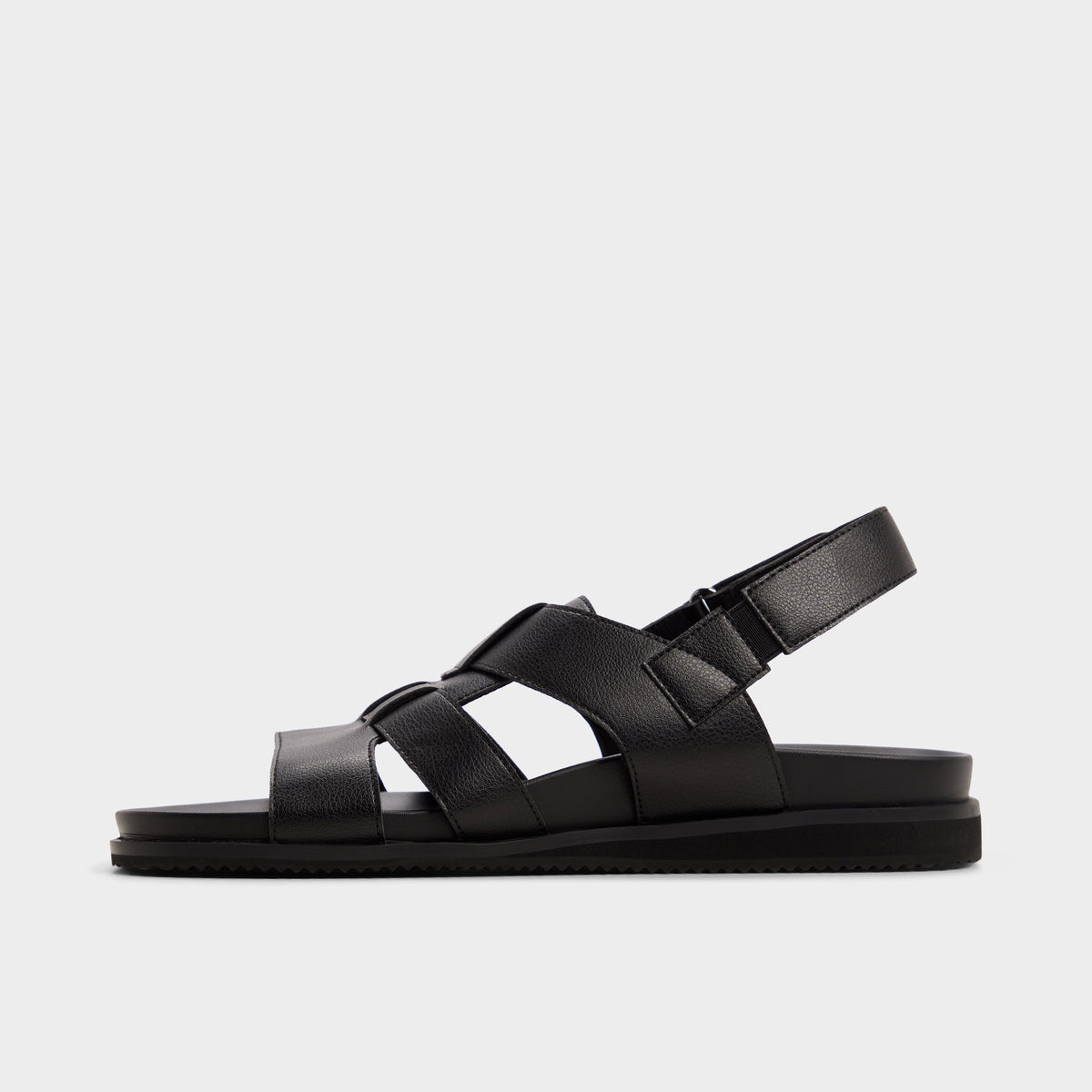 Side view of Black/black Nuno Strappy flat sandal