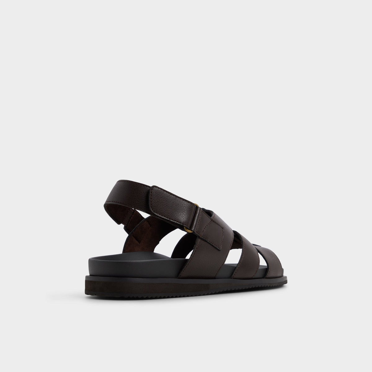 Three-quarter angle of Dark brown Nuno Strappy flat sandal's back side