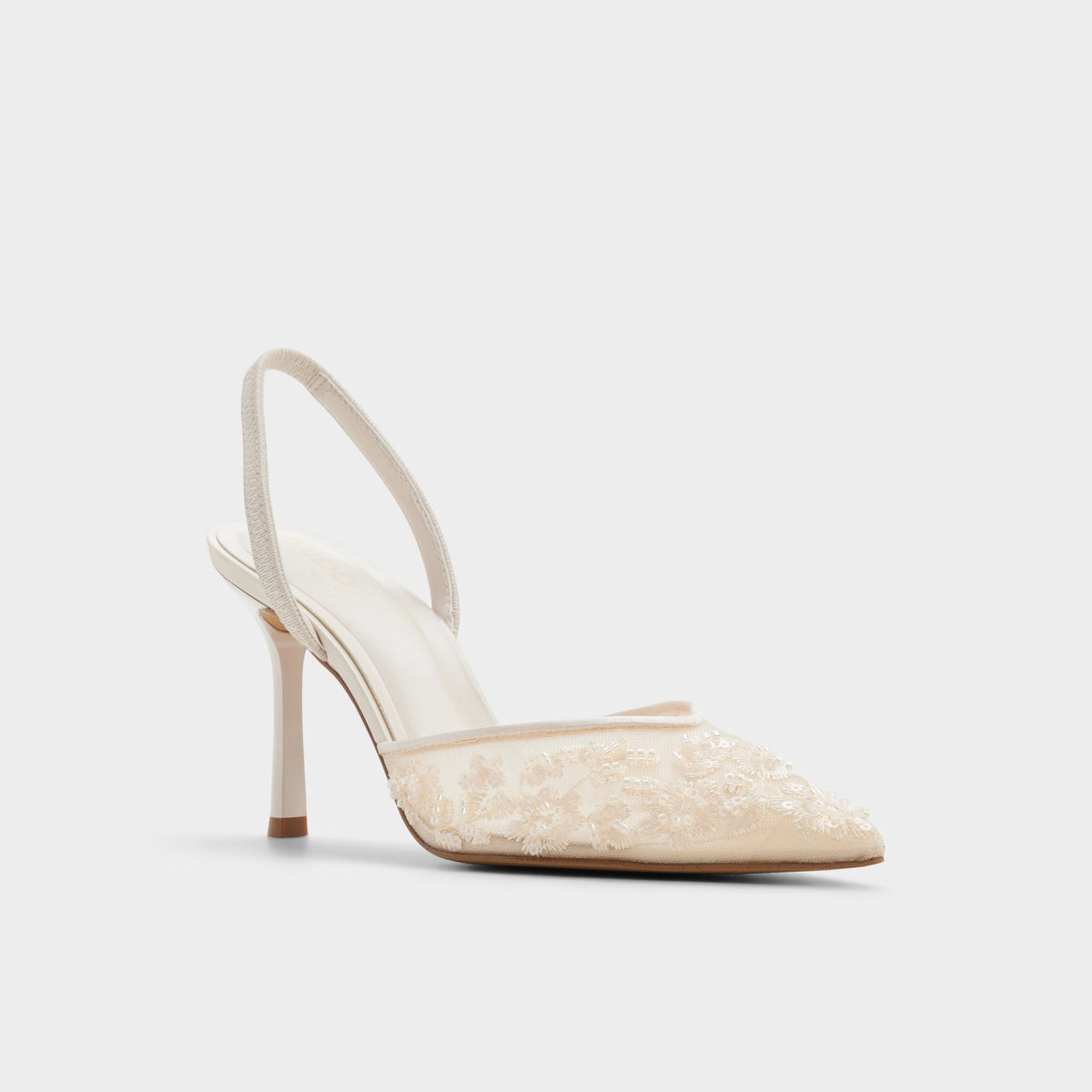 Three-quarter angle of Cream Carollina Slingback high heel's front side