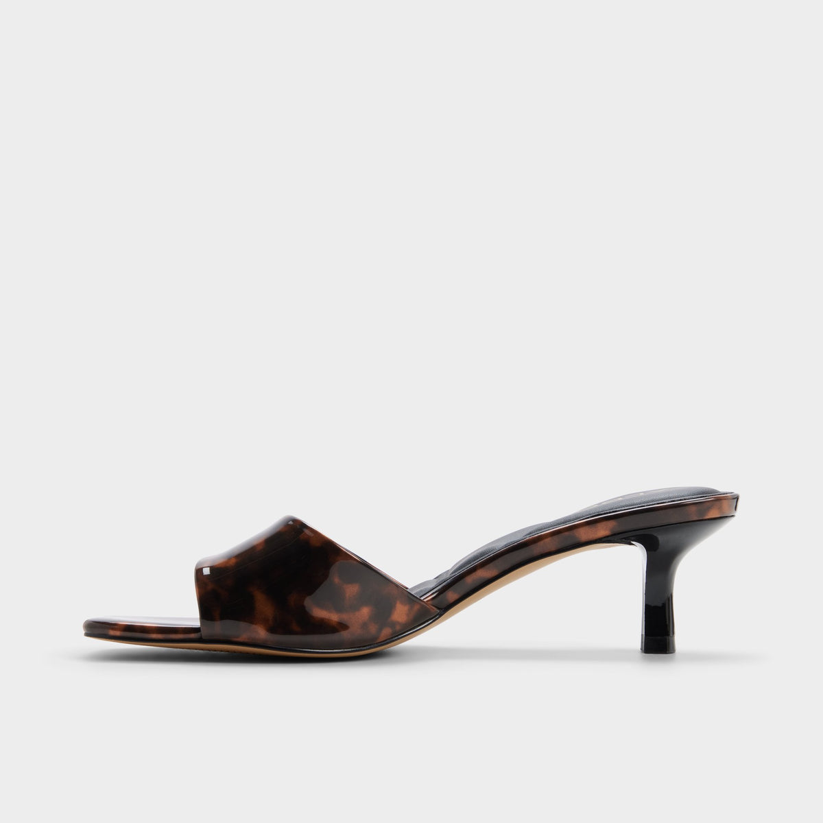 Side view of Open brown Walilith Heeled mule