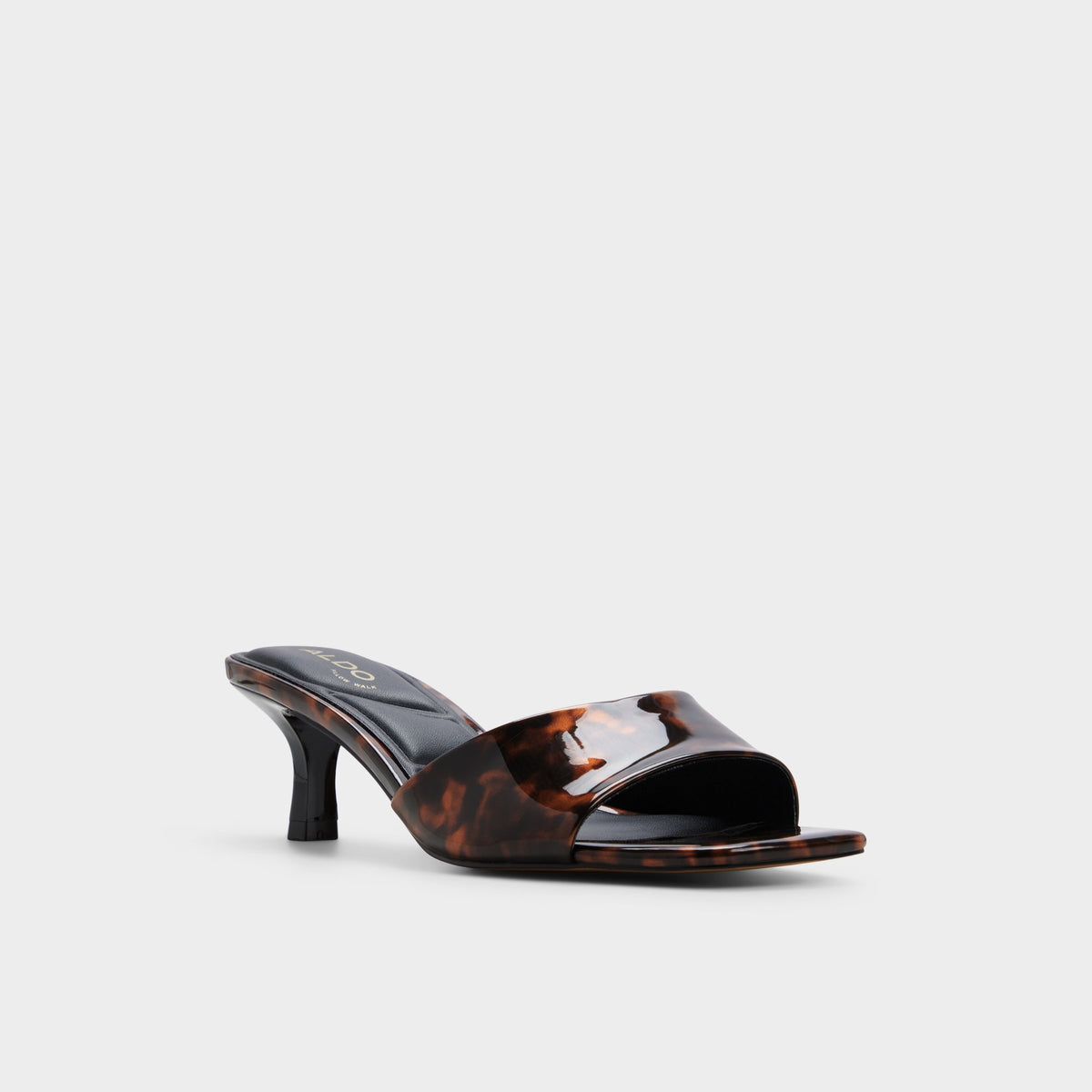 Three-quarter angle of Open brown Walilith Heeled mule's front side