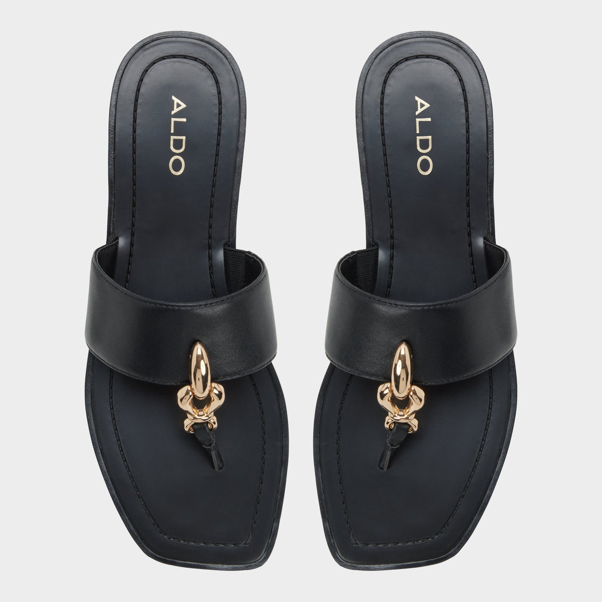 Top-down view of the Black Madaline T-strap sandal