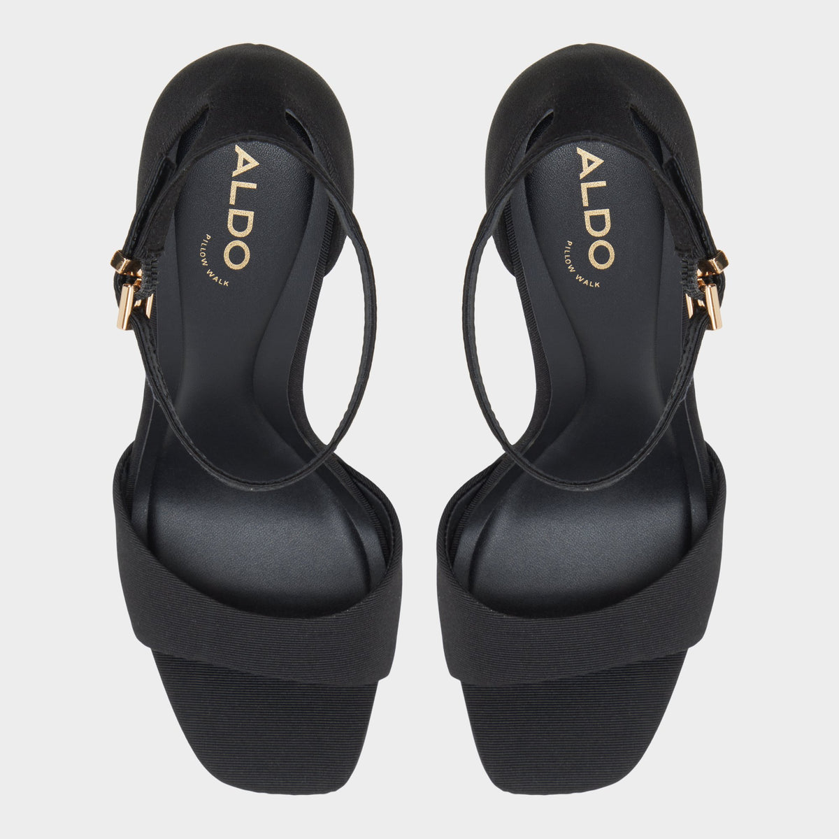 Top-down view of the Black Pearletta Strappy heeled sandal