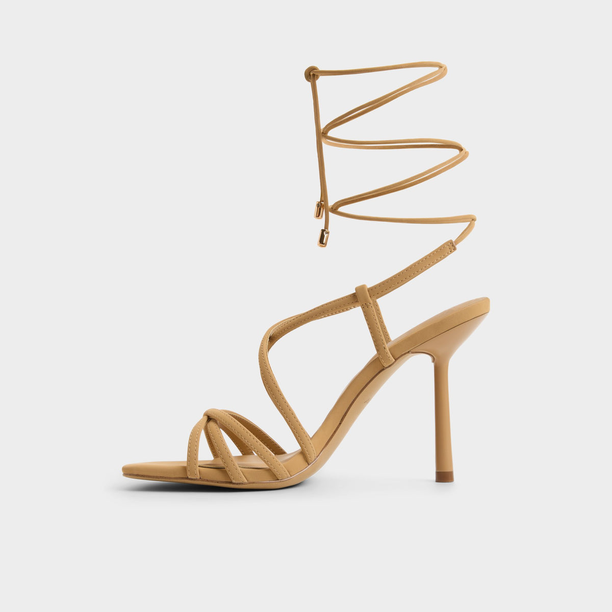 Side view of Beige Talyia Strappy heeled sandal