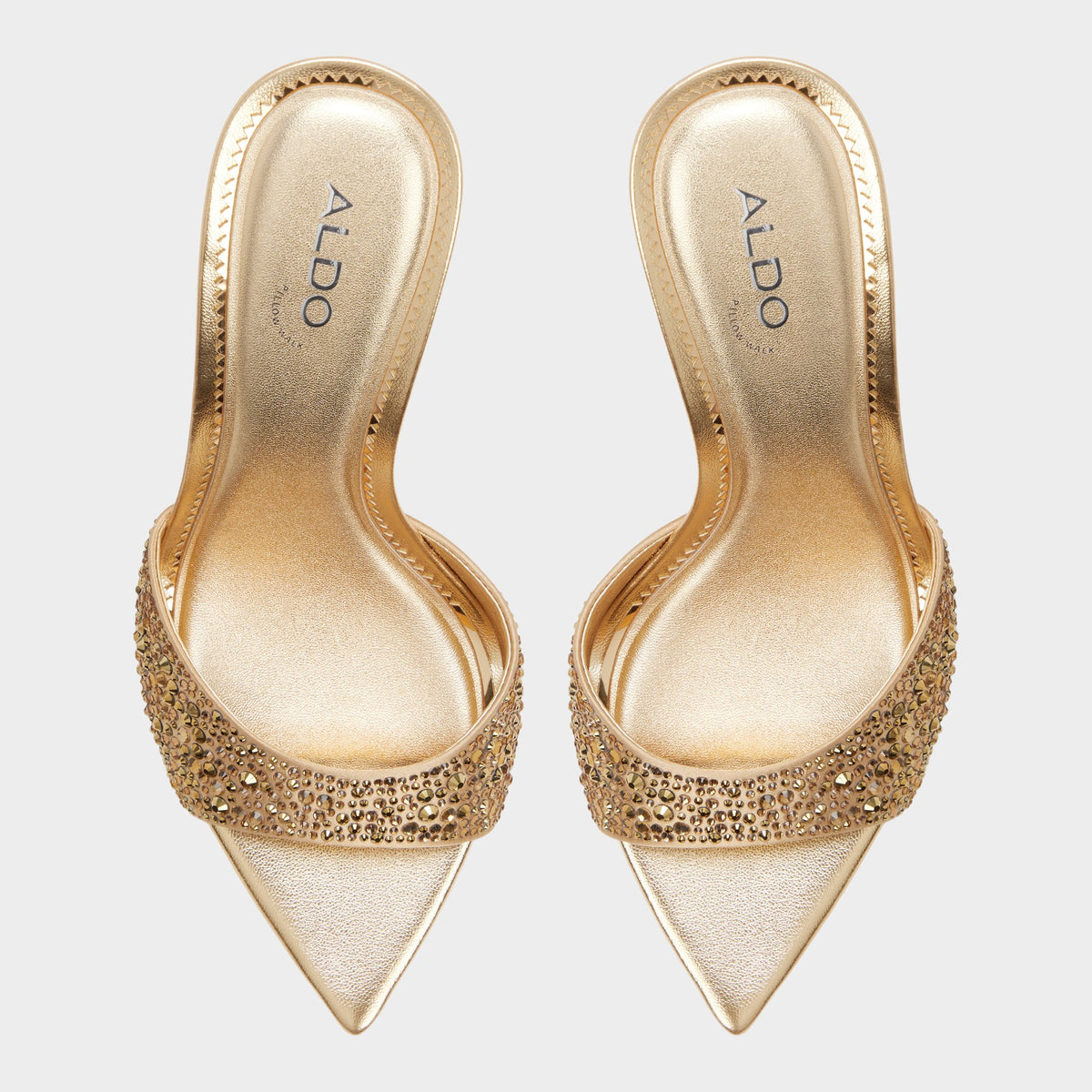 Top-down view of the Gold Reanna Heeled mule
