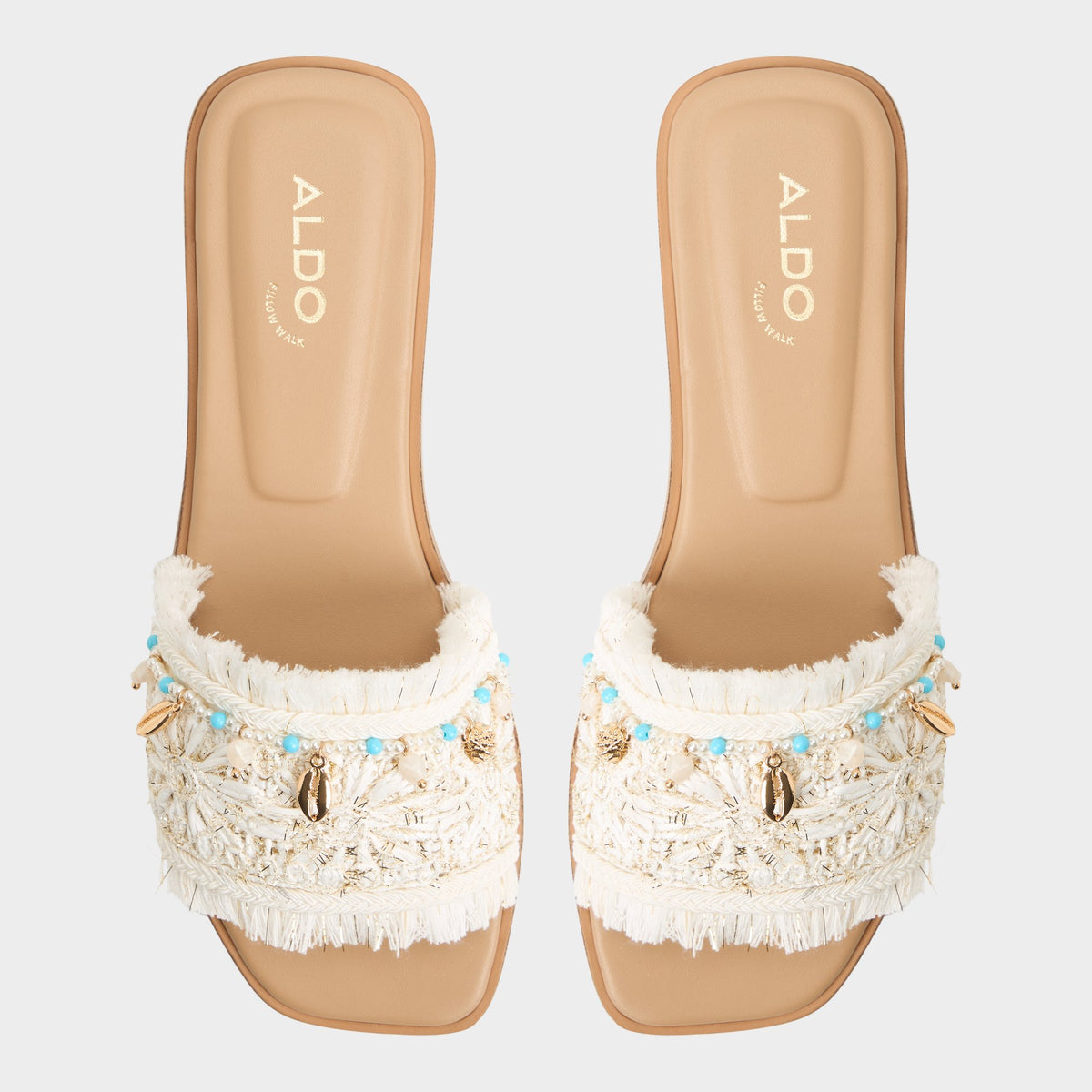 Top-down view of the White/bone Aurana Slide sandal