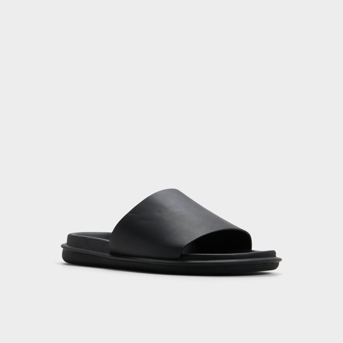 Three-quarter angle of Black Galesaa Slide sandal's front side