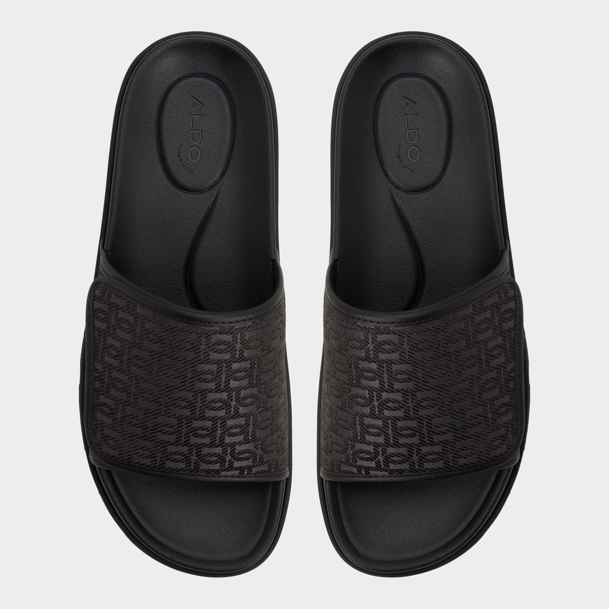 Top-down view of the Black Orian Slide sandal