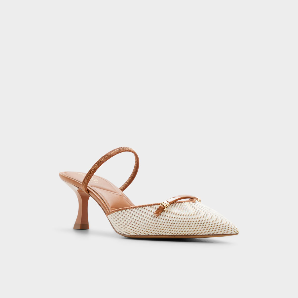 Three-quarter angle of Natural Nailah-xt Slingback heel's front side