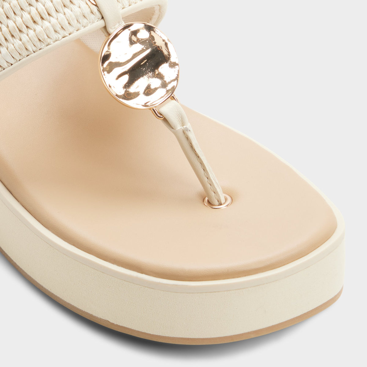 Close-up of the Cream Trenala T-strap sandal