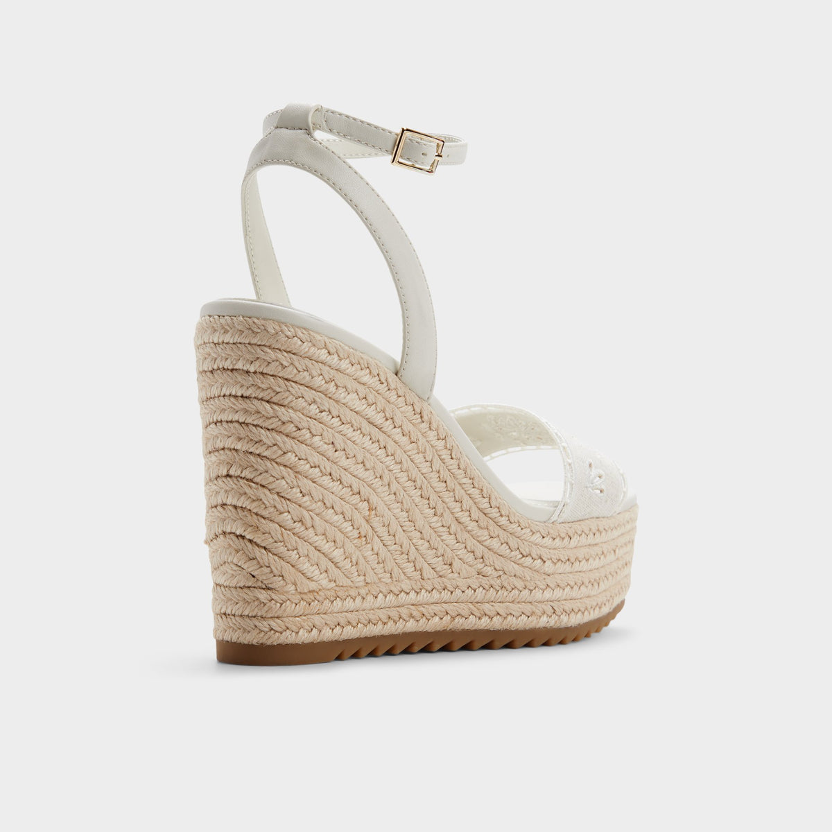 Three-quarter angle of White/bone Aberitram Wedge sandal's back side