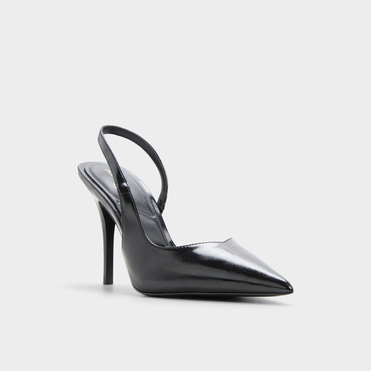 Three-quarter angle of Black Amilie Slingback heel's front side