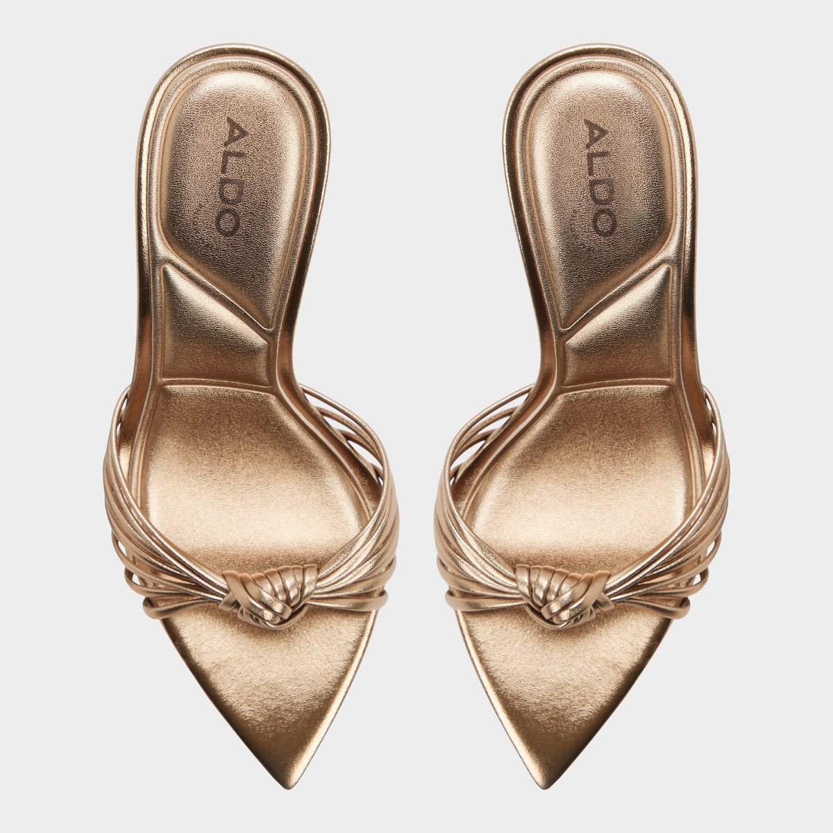 Top-down view of the Gold Moralie Heeled mule