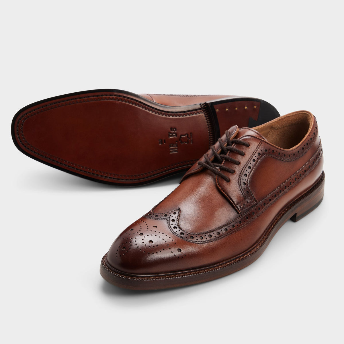 Highlighted view of a pair of Cognac Ricio Derby shoes