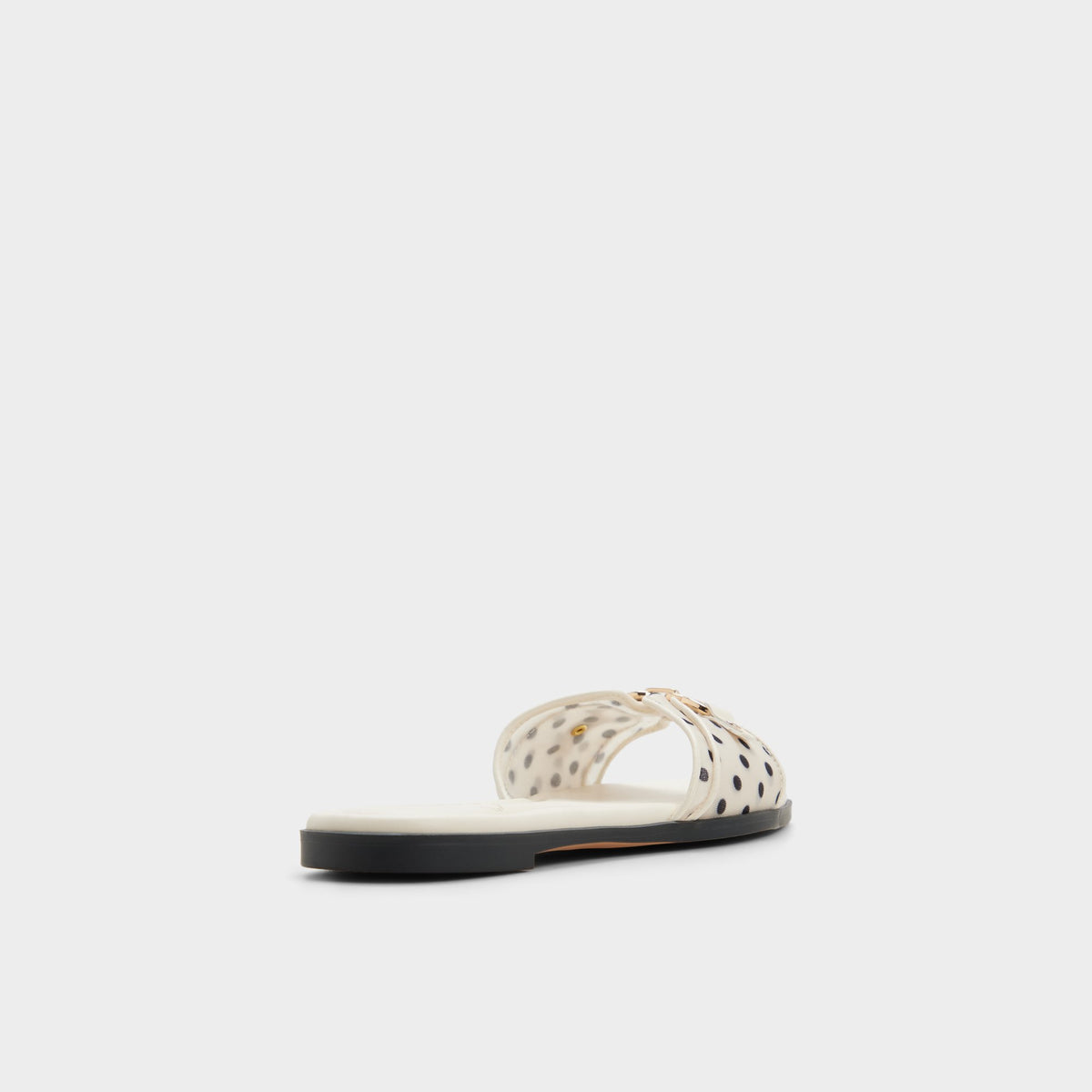 Three-quarter angle of White/black Alamassi Slide sandal's back side