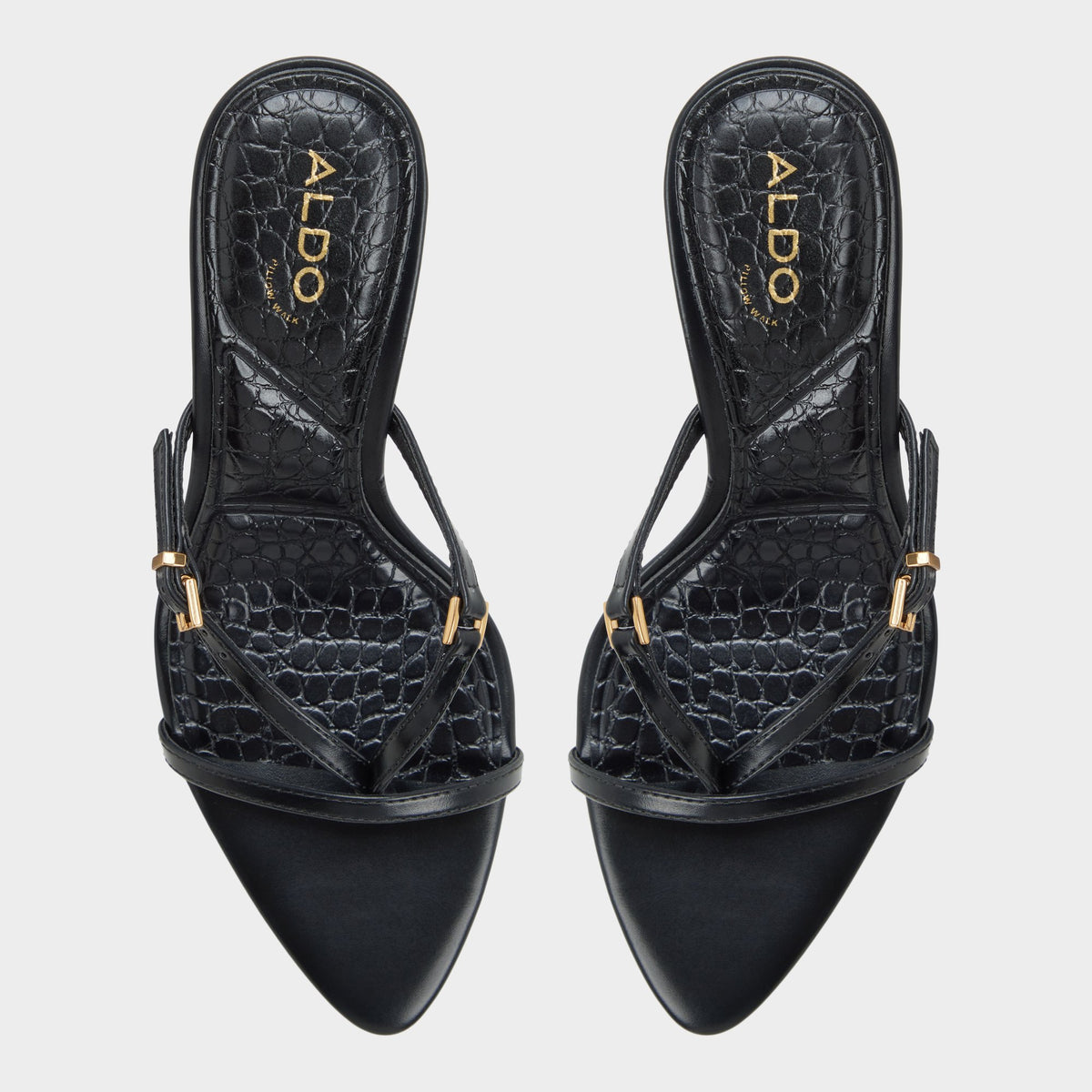 Top-down view of the Black Broney Strappy heeled sandal