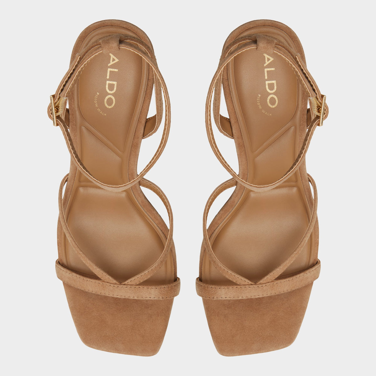 Top-down view of the Medium brown Stellare Strappy heeled sandal