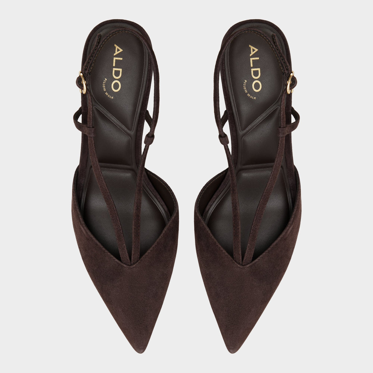 Top-down view of the Dark brown Kaylin Slingback kitten heel