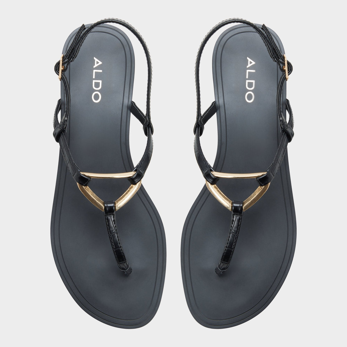 Top-down view of the Black Alannah T-strap sandal